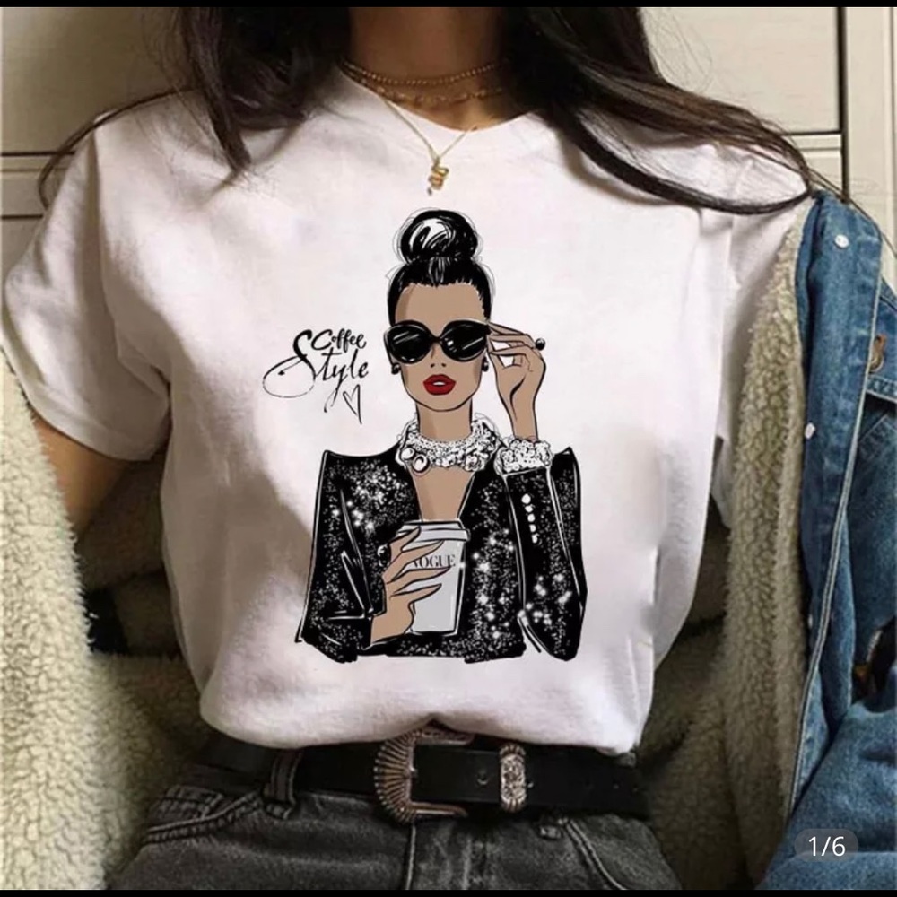 Women’s White Tee Shirt Coffee Style